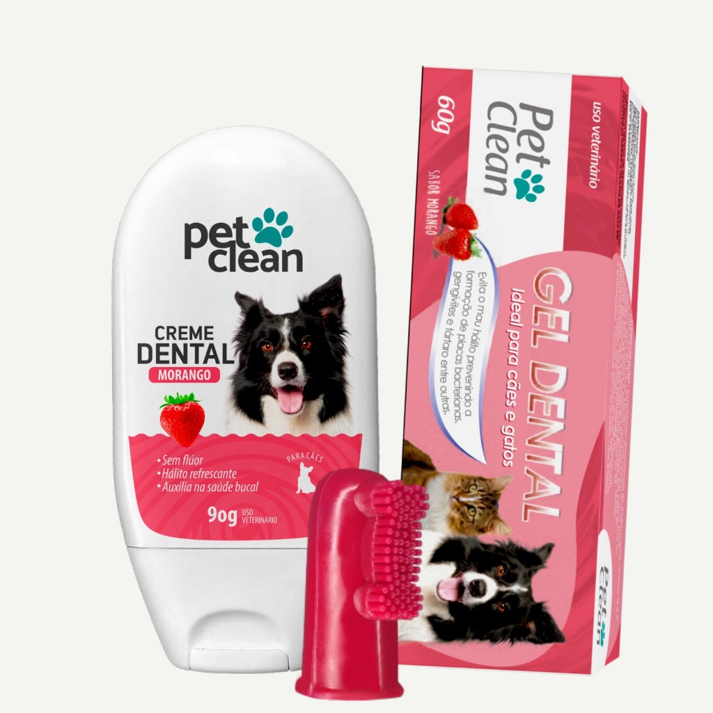 Kit Creme Dental + Escova Dedeira + Gel Bucal para Cães Gato Pet Clean em Oferta na Shopee