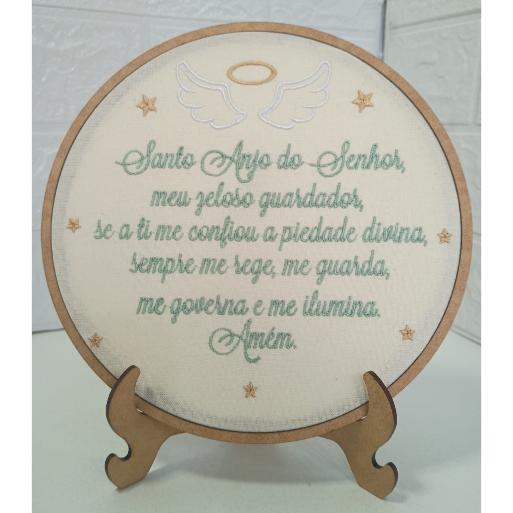 Quadro Bastidor 20cm Oração Santo Anjo Asinhas em Oferta na Shopee
