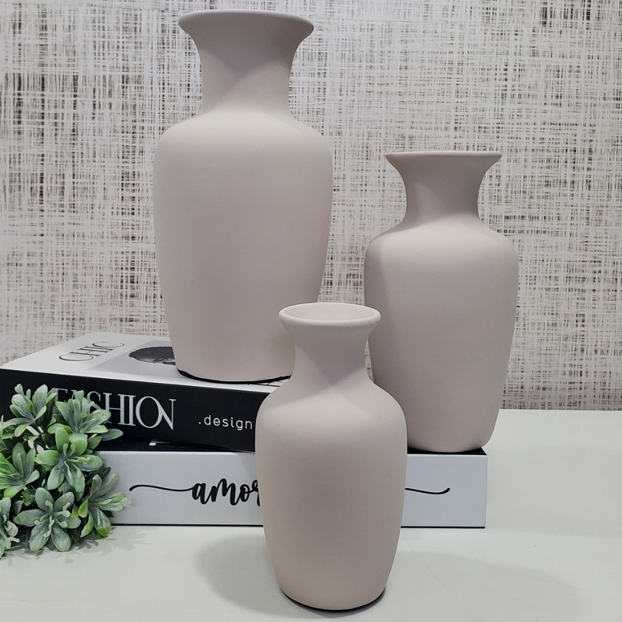 3 Peças Enfeite Decorativo Kit Vaso Cerâmica Rack Sala Conjunto Completo Trio Casa Centro Mesa Dupla
