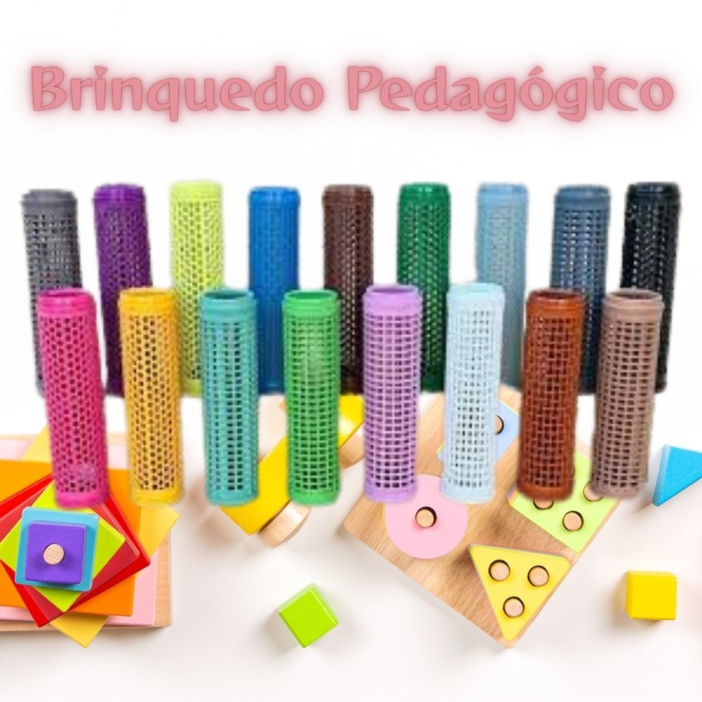 06 Unidades Blocos Pedagógicos Cilindro Vazado cores diversas