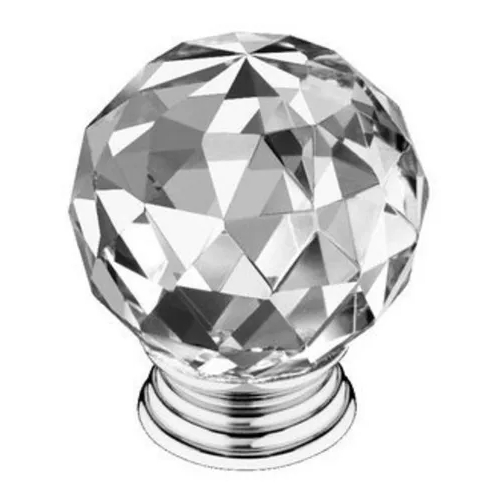 Puxador Ponto Bola Redondo De Vidro 30mm Com Base Cromada Metal Moveis Cristaleira