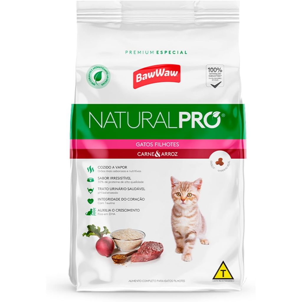 Baw Waw ração para gatos natural pro premium sabor carne/ frango/ salmão e arroz  1kg - 2,5kg