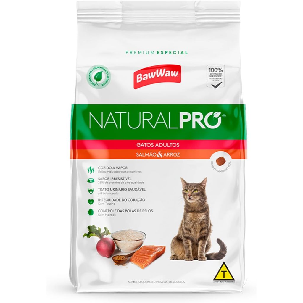 Baw Waw ração para gatos adultos natural pro premium sabor carne/salmão e arroz 1kg
