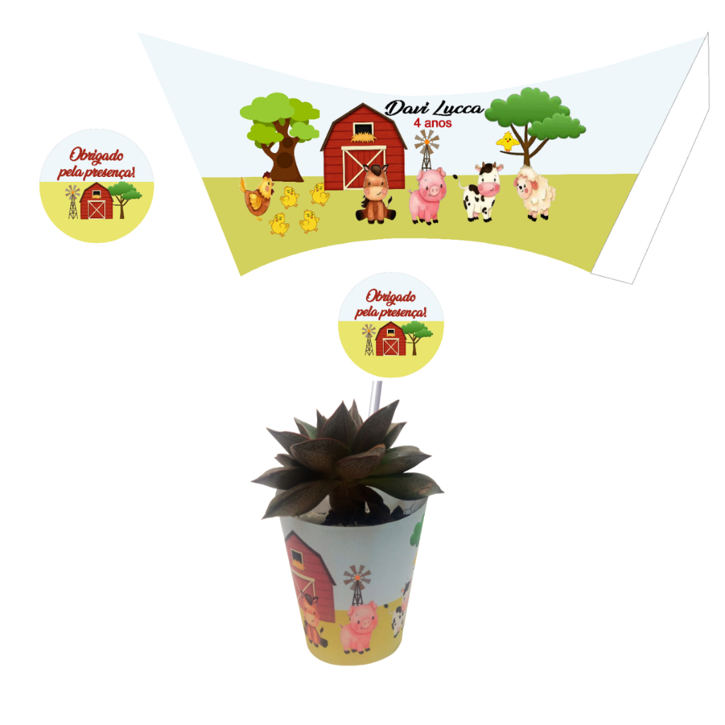 Rótulo para Suculenta e Tag Personalizado Tema fazendinha - Lembrancinha para Aniversário -Papelaria