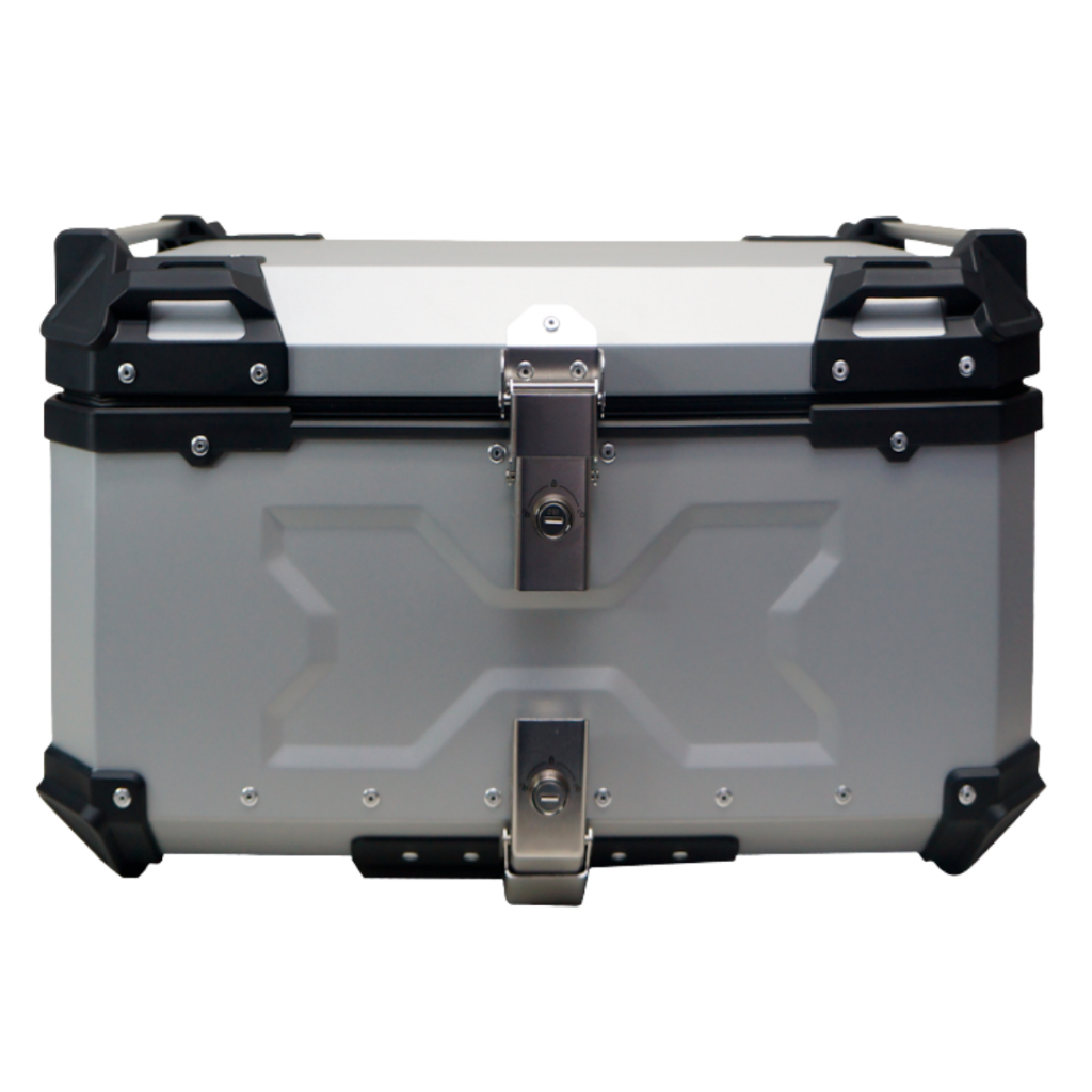 Bau de Moto Traseiro 65 Litros Universal Aluminio Anti-roubo Prata Cabem 2 Capacetes
