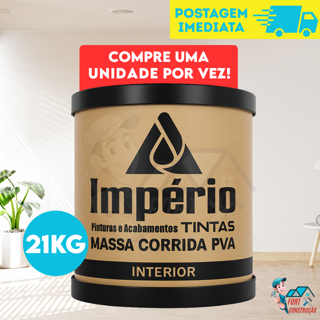 Massa Corrida 21kg Império para Parede Interna e Externa | Revestimento Branco Liso Pronto para Uso