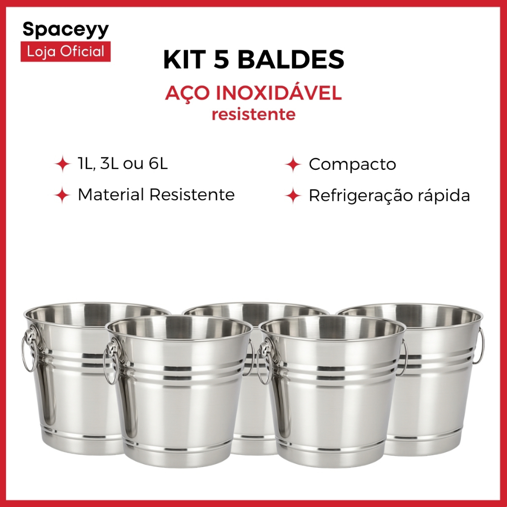 Kit 5 Baldes de Gelo Aço Inoxidável Refrigeração Rápida Cerveja Champanhe Vinho em Oferta na Shopee