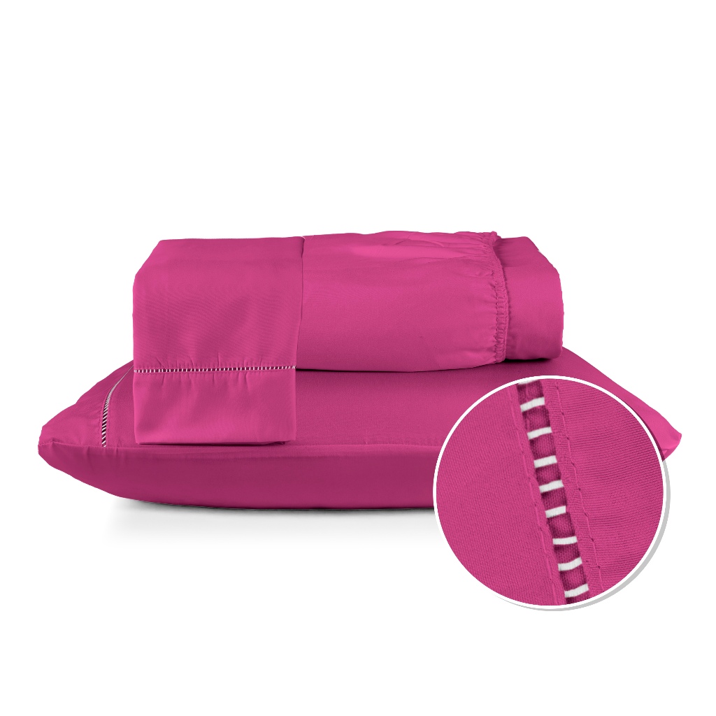 Jogo de Lençol Berço Solteiro Casal Queen King Toque Acetinado 02 e 03 Peças 400 Fios Micropercal Com Ponto Palito