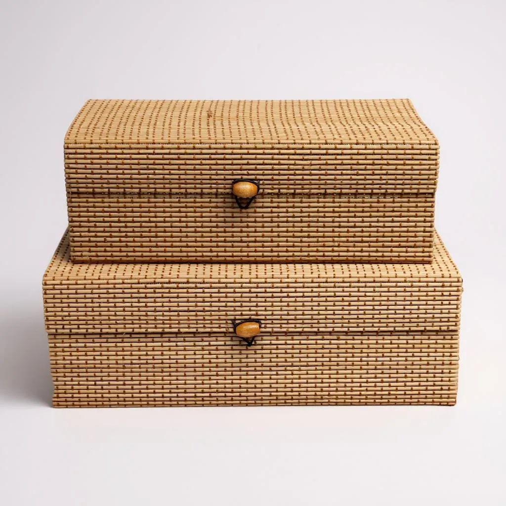 Kit 2 Porta Objetos Caixa Organizadora Bambu Retangular Ecologico Decoracao Organizacao em Oferta na Shopee