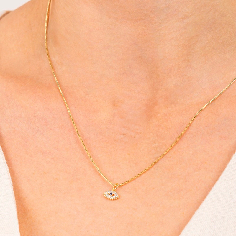 Colar Olho Grego Semijoia Zircônia Ouro 18k Ou Prata 925 em Oferta na Shopee