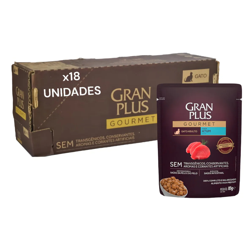 RAÇÃO ÚMIDA GRAN PLUS SACHÊ PARA GATOS – CAIXA COM 18 UN (85G CADA)