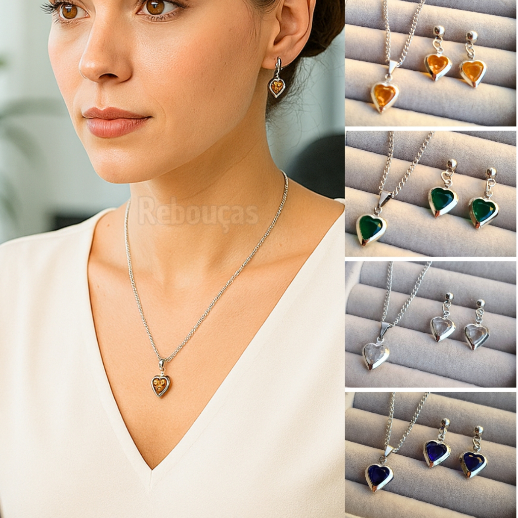 Conjunto Colar E Brinco Zircônias Aço Inox não escurece e não da alergia em Oferta na Shopee