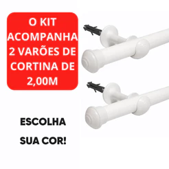 Kit com 2 Varões de Madeira Para Cortina Simples 2,00 Metros 19mm Varão com Ponteira e Suporte Completo Varias Cores