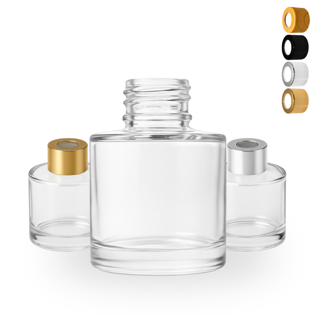 Kit Frascos Difusor Aromas 50ml c/ Tampa Rosca 28 + Varetas | Vidro 7x4,5cm