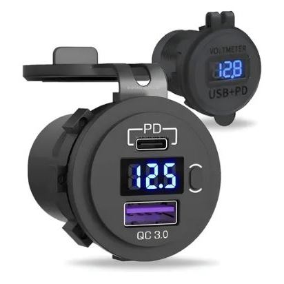 Tomada De Embutir Carregador Veicular USB + USB-C c/Voltímetro em Oferta na Shopee