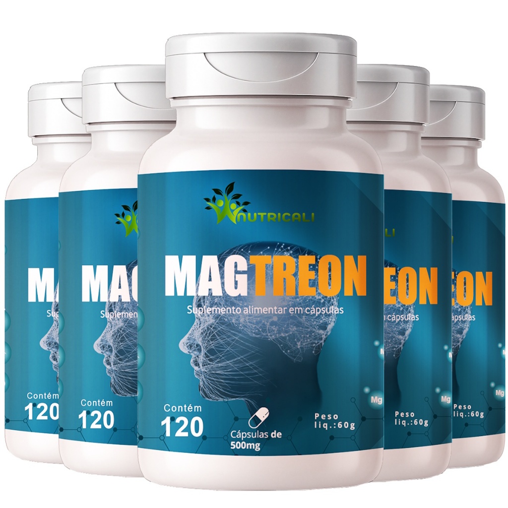Suplemento Magnésio L Treonato MagTreon 5 Potes 600 Cáps 500mg Nutricali