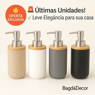 Dispenser Sabonete Líquido 250ml Cerâmica e Bambu – Sofisticação em 4 Cores Exclusivas ✅ em Oferta na Shopee