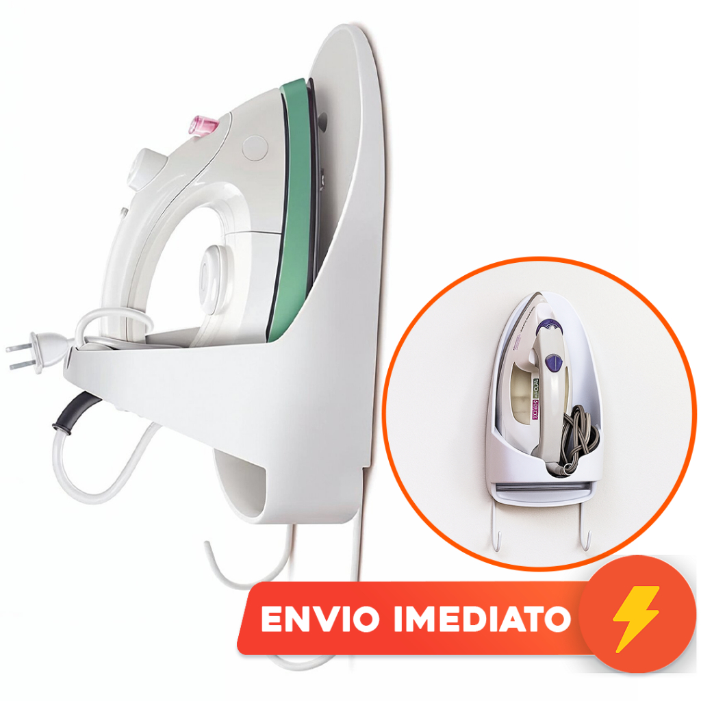 Suporte para Ferro e Tabua de Passar Roupas com Gancho para Fixar na Parede Branco Secalux
