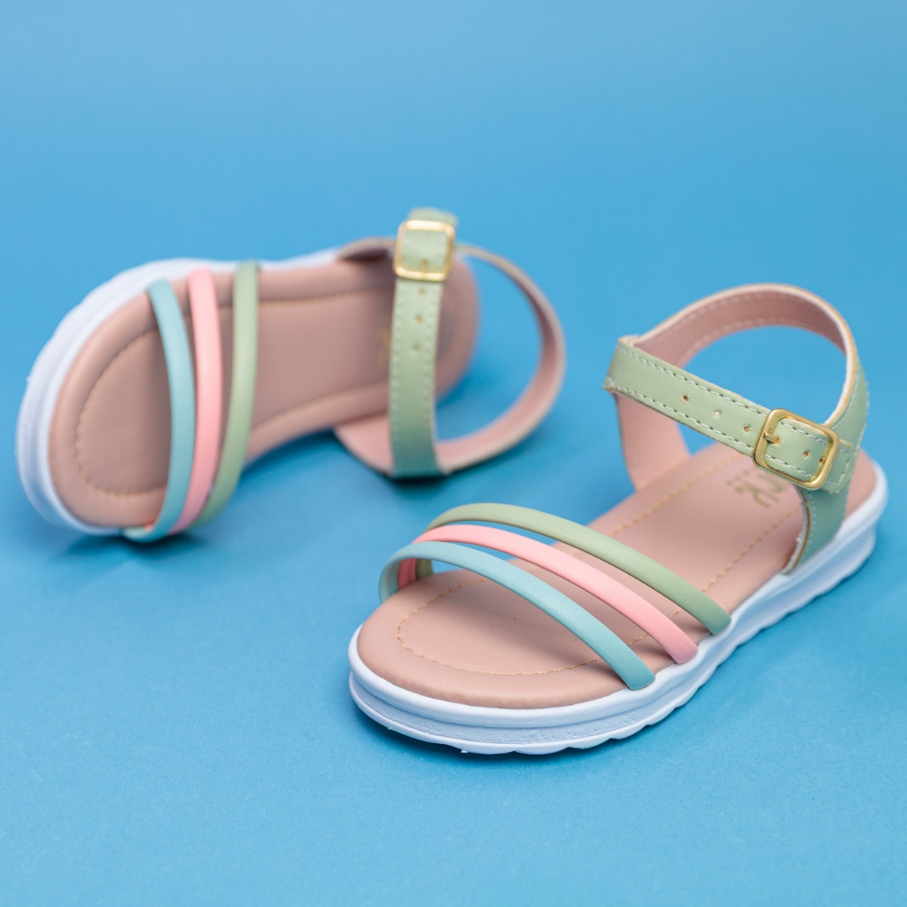 Sandália Infantil Menina Rasteira com Tiras Coloridas Fivela Ajustável Dia das Crianças 20 ao 36 em Oferta na Shopee