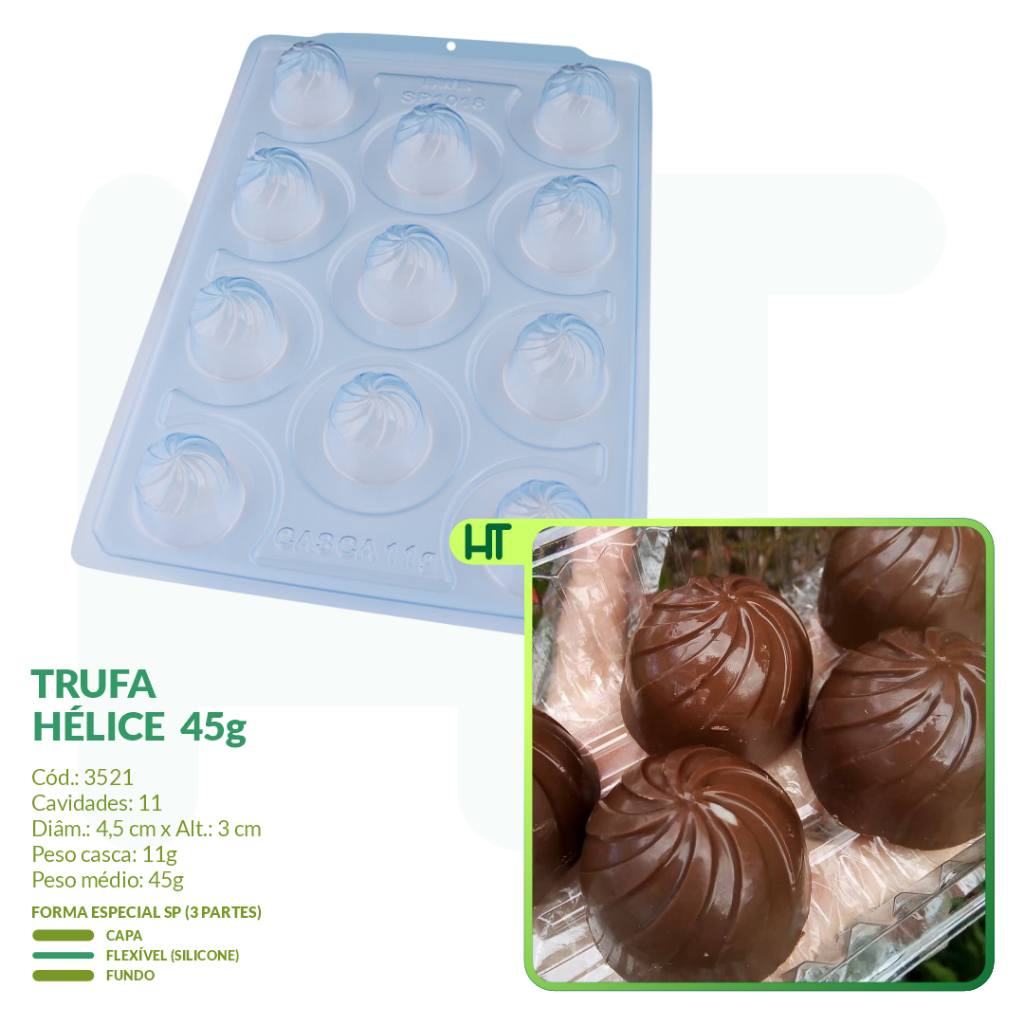 Forma Trufa Hélice 45g BWB 3521 - Forma Especial 3 Partes - Forma Semiprofissional
