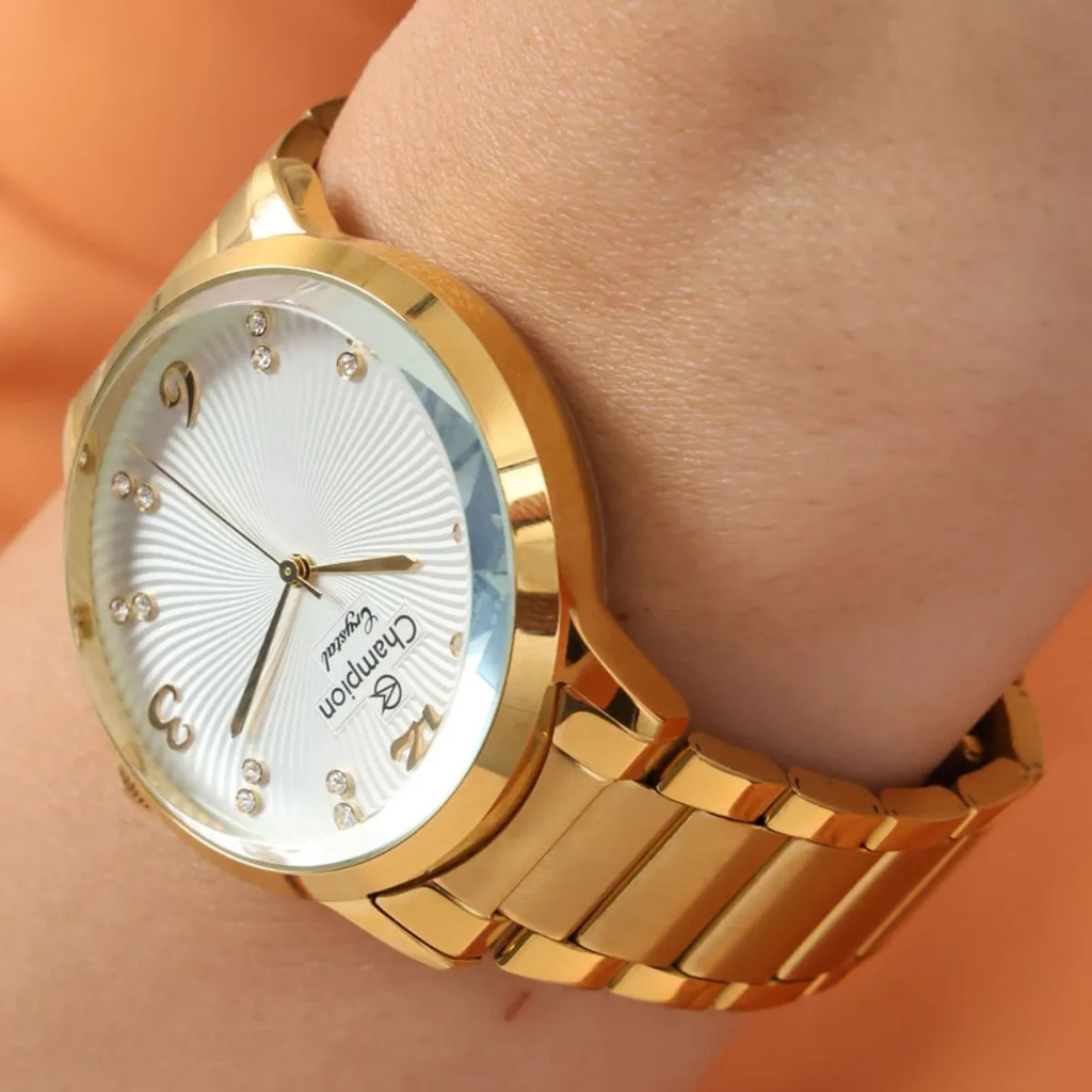 Relógio Feminino Champion Dourado Kit com Colar e Brincos Original CN25556W em Oferta na Shopee