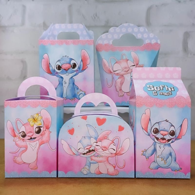 PEGUE E MONTE - Kit Festa Personalizados Stitch Rosa | Caixinhas Lembrancinhas para festa Stitch Angel Lilo aquarela