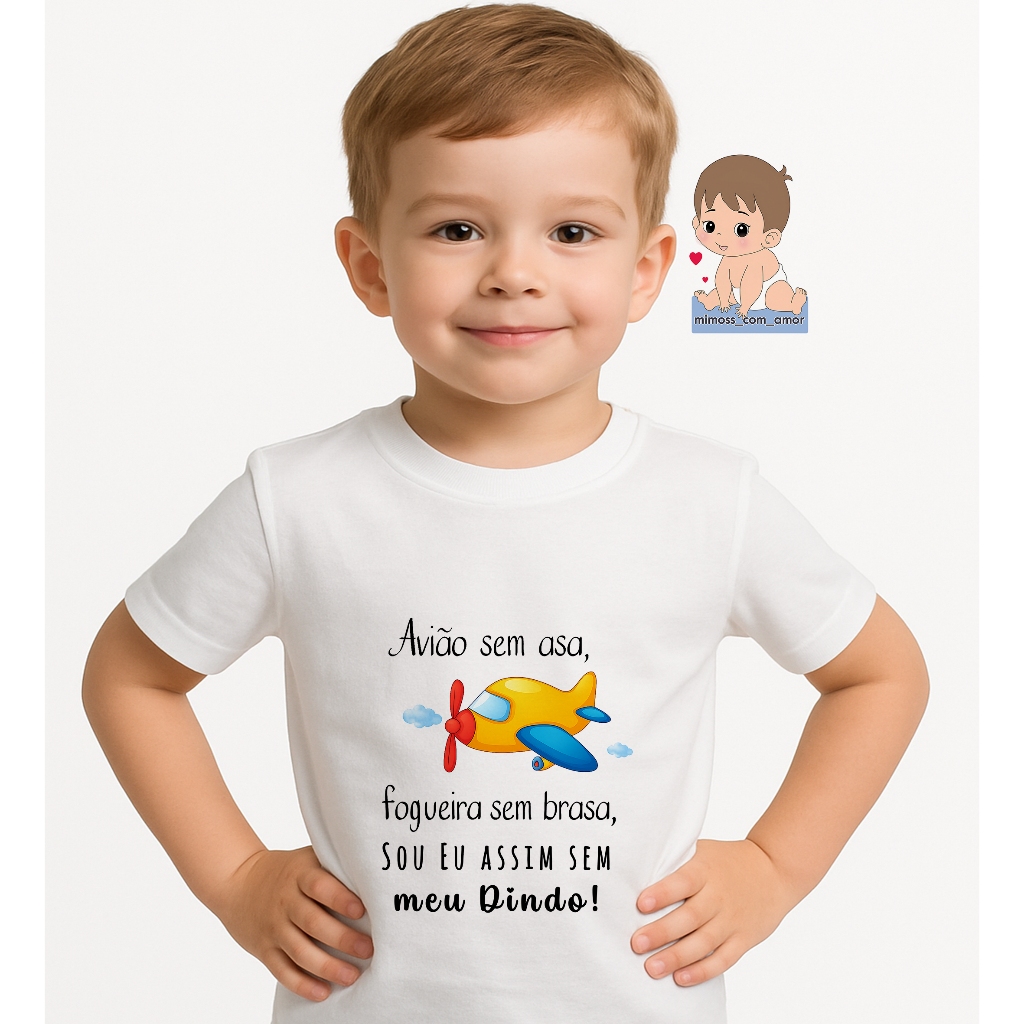 Camiseta de Criança Personalizada Avião Colorido Frase Dindo Para Menino ou Menina A469