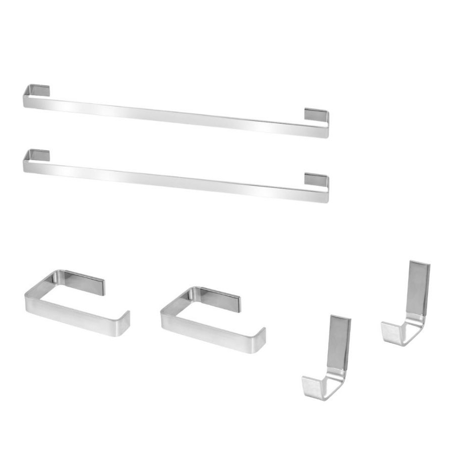 Kit com: 2 Porta T Banho Quadrado + 2 Papeleiras + 2 Cabides Gancho Quadrado