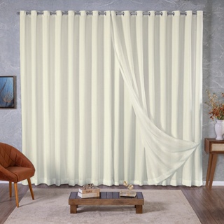 Cortina Voil Gaze de Linho 5,00x2,30/2,40/2,50/2,60/2,70/2,80com Forro Microfibra  com Ilhós Cromado em Oferta na Shopee