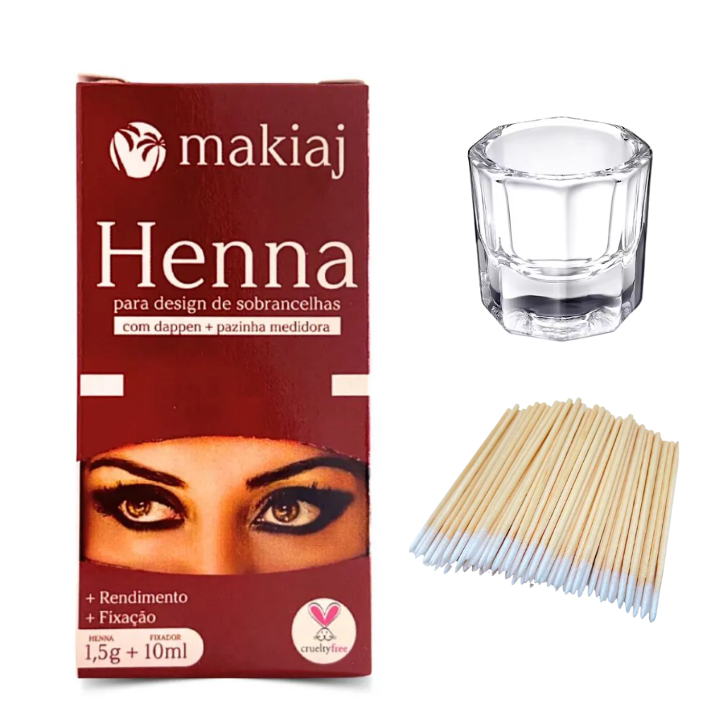 Henna makiaj para sobrancelhas com fixação e efeito natural + Dappen + 100 Palitos em Oferta na Shopee