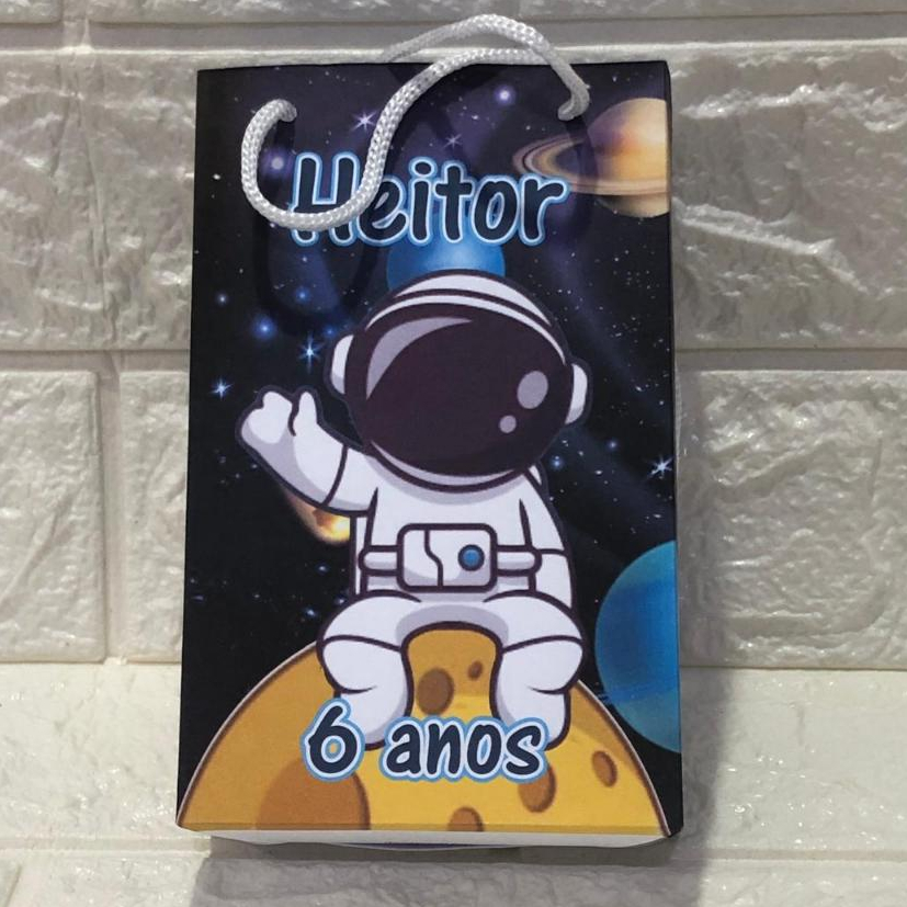 PEGUE E MONTE Sacolinha/Bolsinha (PEQUENA) Personalizada para Festa ASTRONAUTA 1 Mimos Lembrancinhas Sacolinha Surpresa