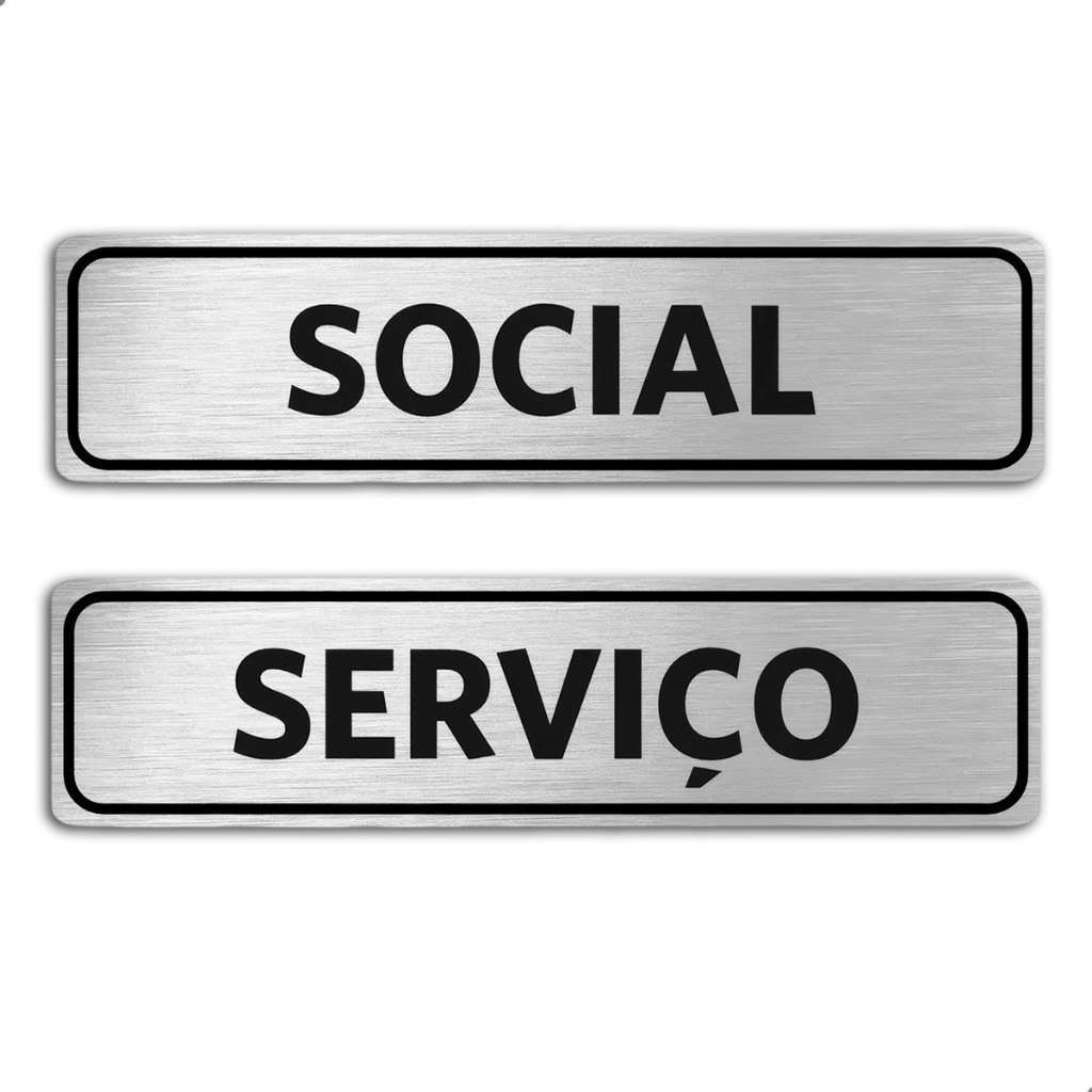 Placa Porta Elevador Social Serviço Kit 2 Unidades PS Aluminizado Escovado Adesivo Fácil Fixar Durável Clima Moderna