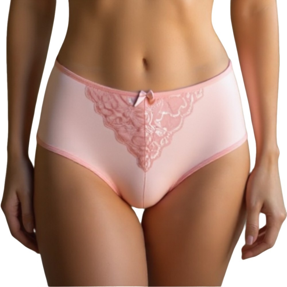 Kit com 5 calcinhas detalhe renda no meio, cintura alta lateral Modeladora Cós Alto