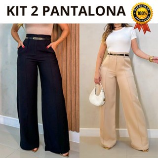 Kit 2 Calças Com Cinto Social Feminina Pantalona Alfaiataria Lançamento Moda Luxo Elegância Social em Oferta na Shopee