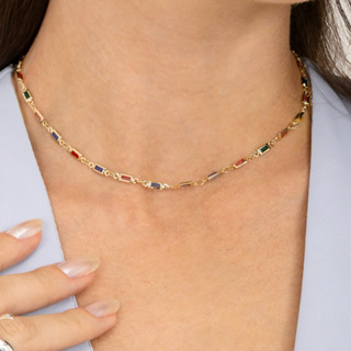 Colar Com Pedras Coloridas Retangulares Banhada a Ouro 18k Ou Prata 925 em Oferta na Shopee