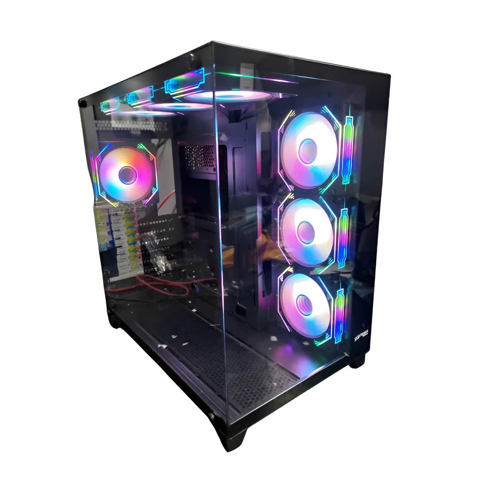 Gabinete Gamer Maxxtro Aquarius-B Preto com 7 Coolers ARGB – Vidro Temperado, Alto Fluxo de Ar