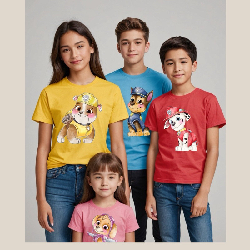 Camiseta Patrulha Canina Colorida Chase Ryder SKY Marshal Ruble Paw Patrol Infantil Adulto Lembrança Aniversario Tema