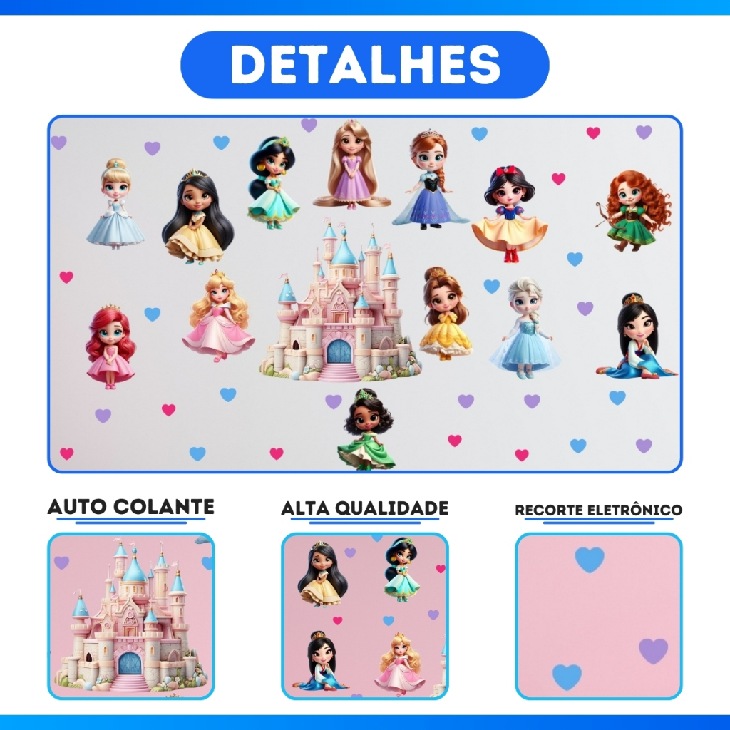 Adesivo De Parede Decorativo Infantil Princesas - Decoração Quarto de Menina — imagem 2 de 2
