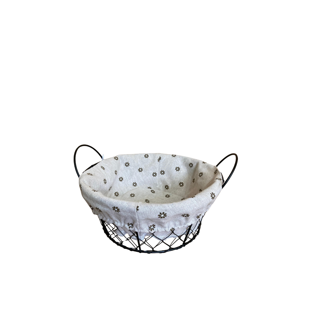 Cesto para Pães Redondo – Metal com Forro em Algodão 26x14,5 cm