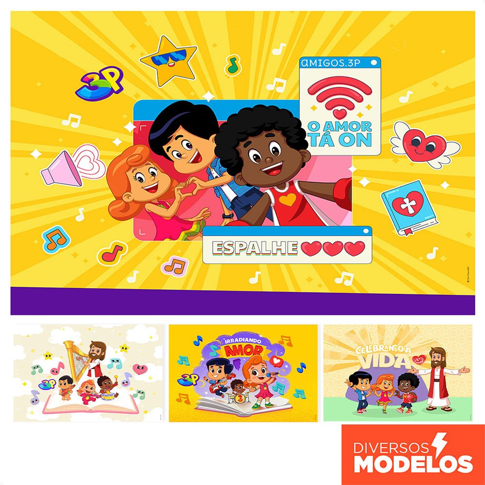 Painel de Festa 3 Palavrinhas Decoração Retangular Horizontal Em Tecido Sublimado - Licenciado em Oferta na Shopee