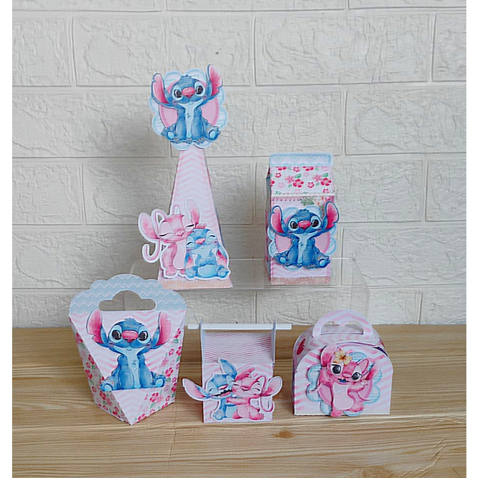 Kit Caixinhas personalizadas STITCH e ANGEL - Caixinhas para decoração e lembrancinha de aniversário - PEGUE E MONTE