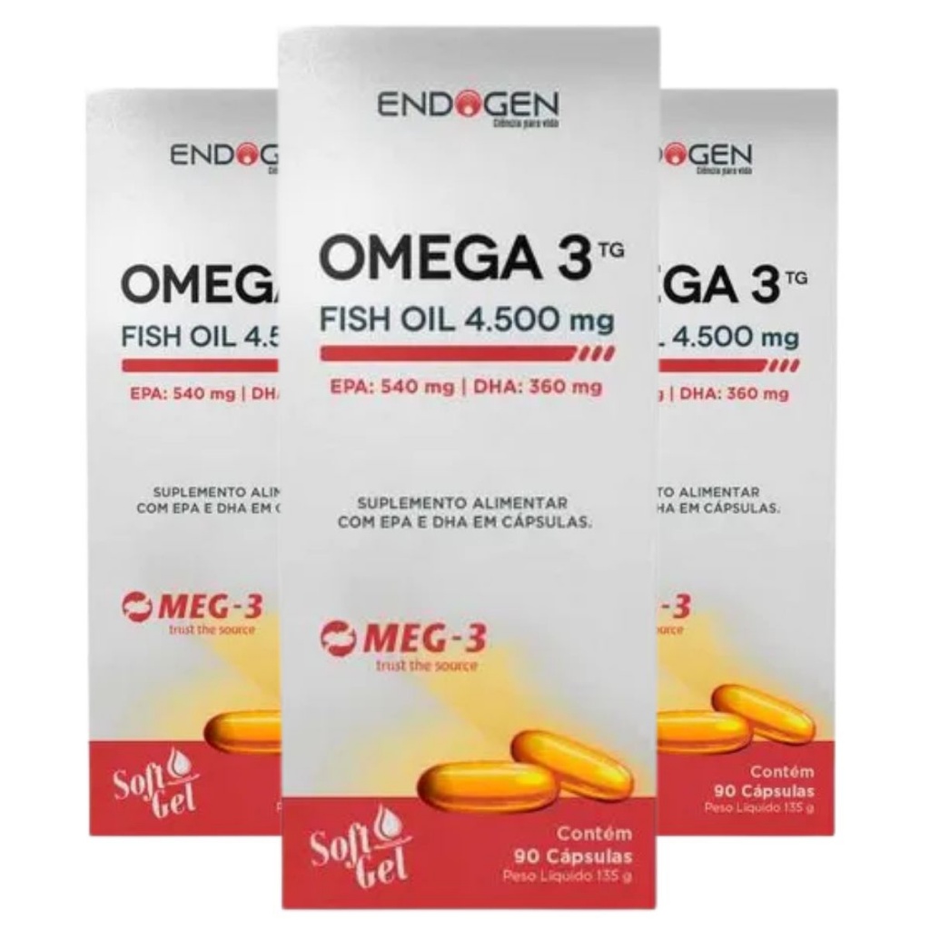 Ômega 3 Tg Óleo de Peixe 4500mg 90 Cápsulas Fonte de Gordura Boa Vários Tamanhos - Endogen