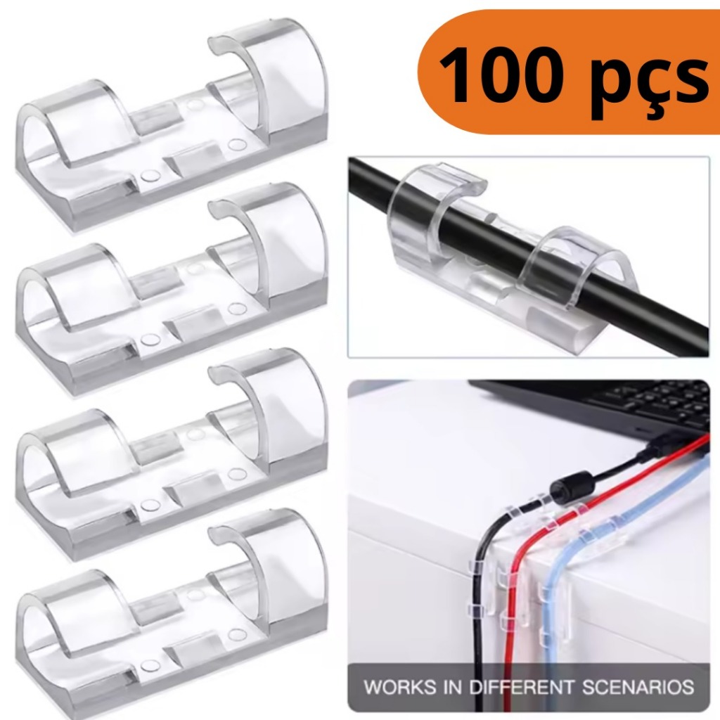 Organizador de Fios e Cabos Autoadesivo Transparente Clip Fixador Parede Mesa Escritório
