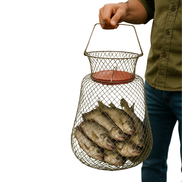 Sambura De Arame Covo Cesto Viveiro Pesca Dobravel Duas Bocas Boia Flutuante Isca Viva Tilapia Peixe