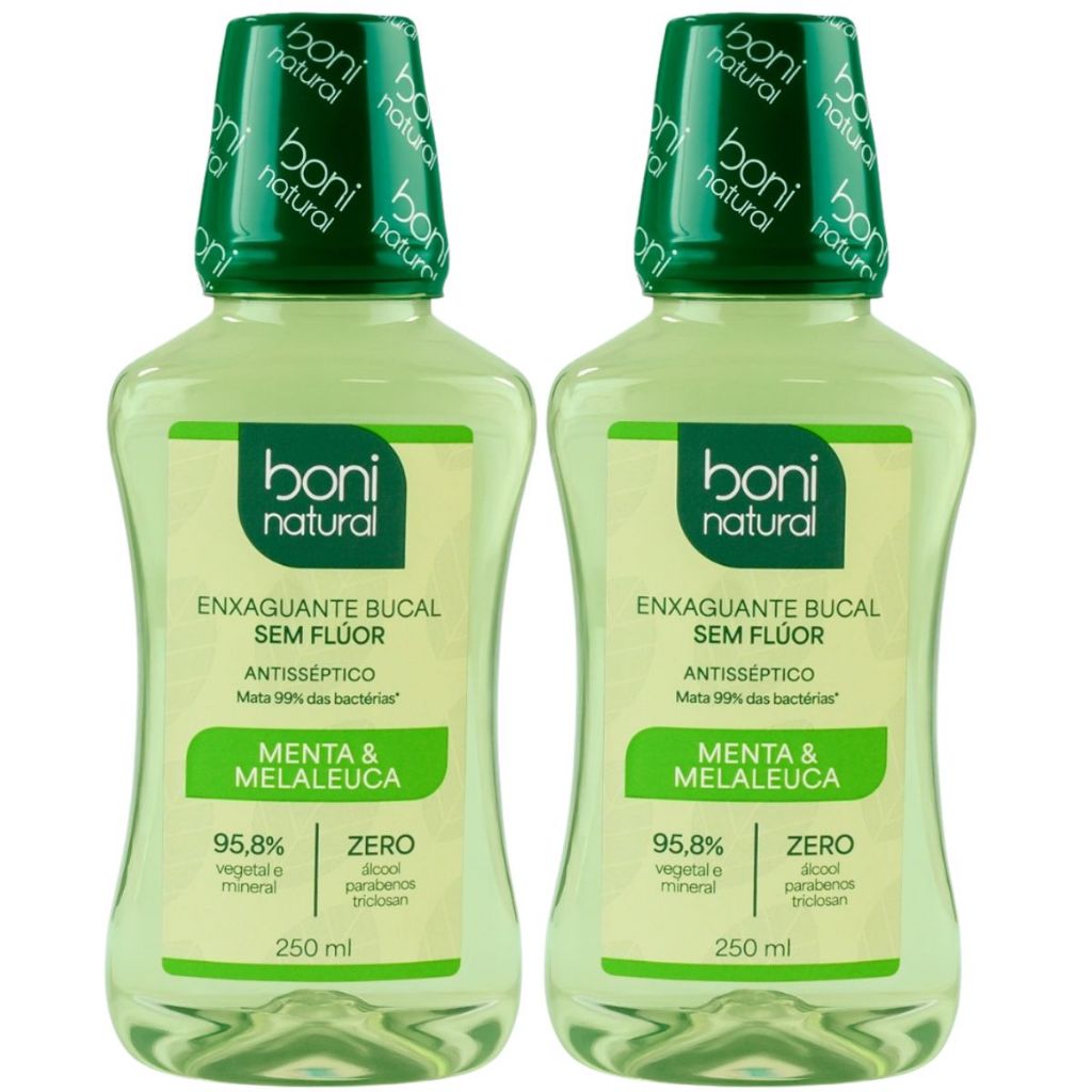 Kit 2 Enxaguante Bucal Vegano Natural Menta e Melaleuca 250ml - Boni Natural