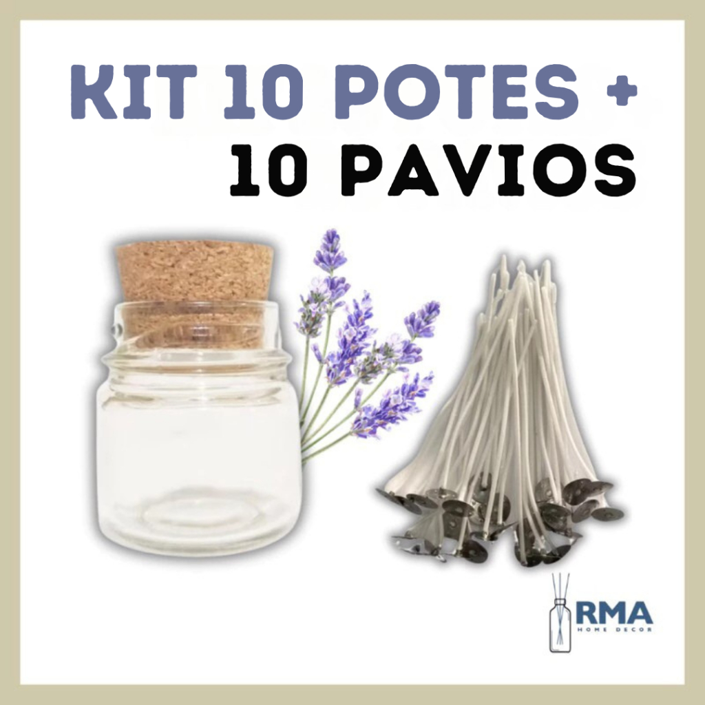 Kit 10 Potes de Vidro c/ Rolha + 10 Pavios Algodão Parafinado 10cm p/ Vela Aromática, Decorativa e Artesanal Lembranças em Oferta na Shopee