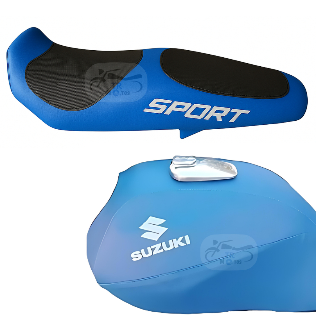 Capa Tanque Azul + Capa Banco Esportiva Suzuki Yes Preta/Azul Todos Os Anos