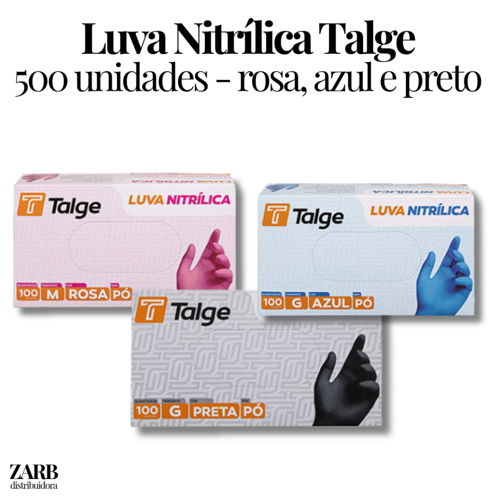Kit 500 Luvas Nitrilica Sem Po Descartavel Preta Azul Rosa