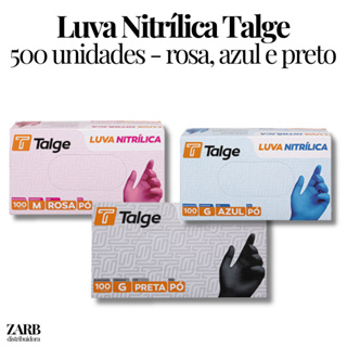 Kit 500 Luva Nitrílica Talge Sem Pó - Azul, Rosa e Preta | Tamanhos P, M e G em Oferta na Shopee