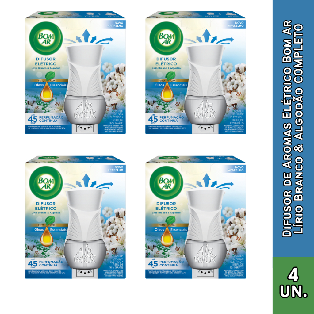 Imagem Difusor de Aromas Elétrico Bom Ar Lírio Branco & Algodão COMPLETO Escolha a Quantidade